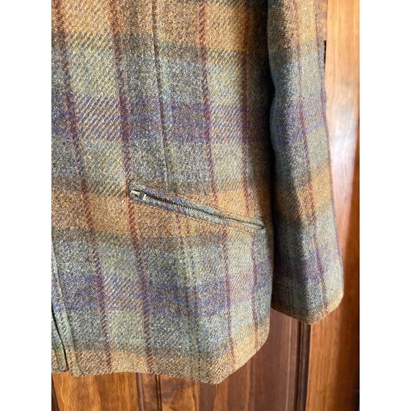 Lauren Ralph Lauren 100% Wool Hunter Green Plaid Equestrian Style Jacket Size 12 - Picture 2 of 7